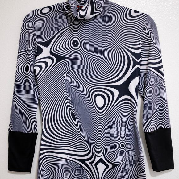 Mondo Guerra Optic Print Bodycon Dress Black White Project Runway RARE SZ M - Picture 4 of 7